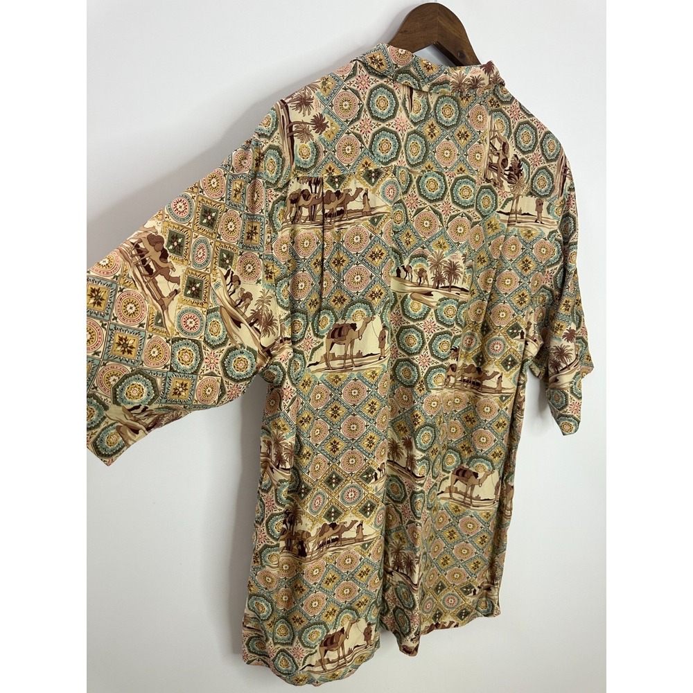 Vintage Nautica Moroccan Medallion Camel Print Button Shirt Mens Medium Resort - Picture 12 of 14
